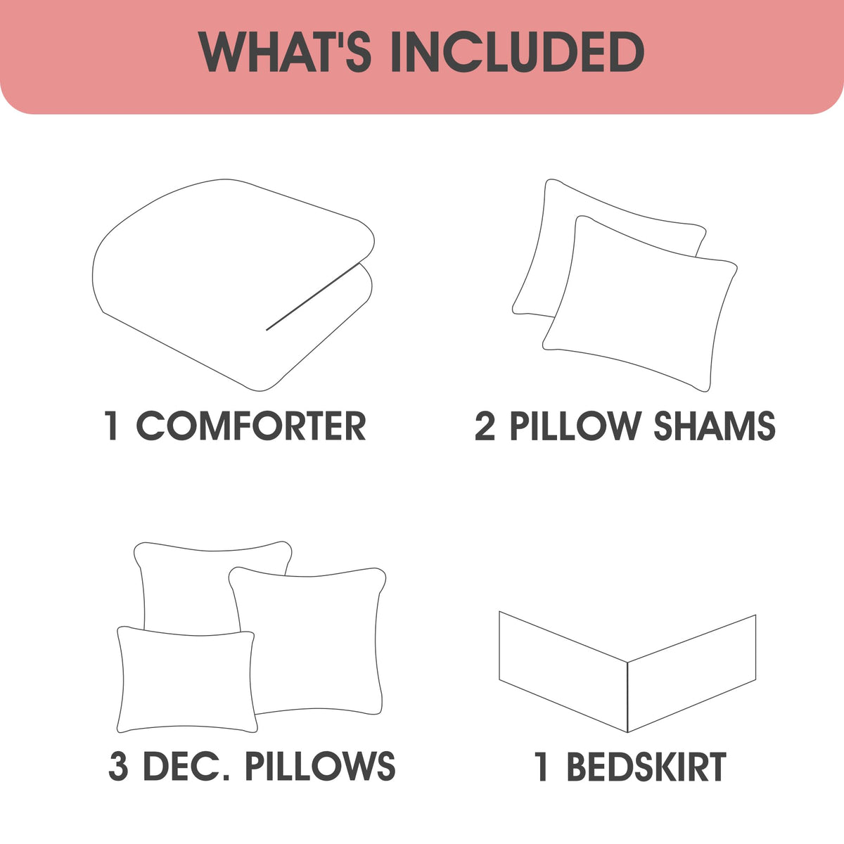 7 Piece Comforter Set, Black Red, Jacquard with Patchwork, Soft and Cozy for All Seasons, Bed in a Bag with