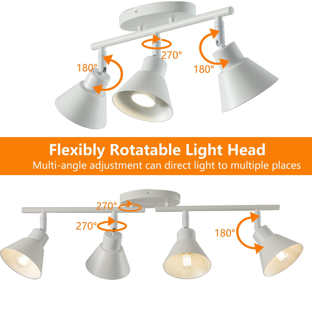 4 Light Plug in Track Lighting Kit,Modern Plug in Ceiling Light Fixture,16.4ft Cord,4 Way Ceiling Spot