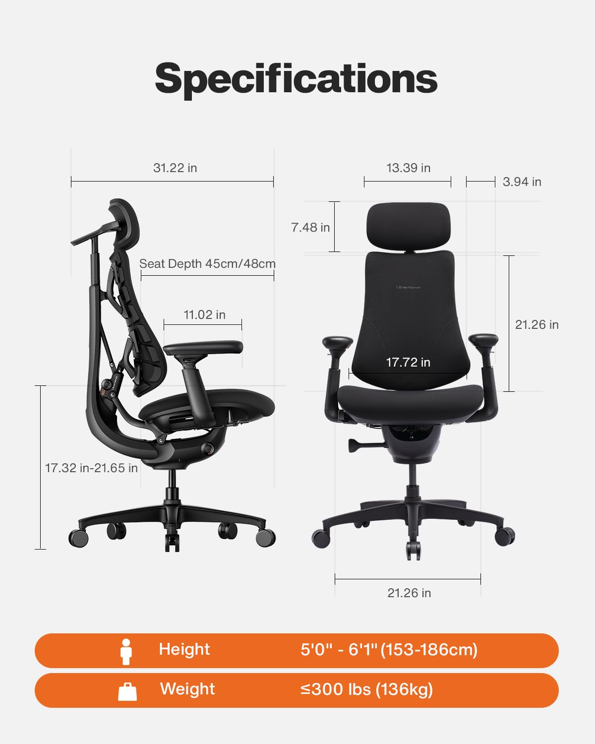 Dynamic Ergonomic Office Chair — Obsidian Black, 45cm Seat, Spine-Follow Backrest