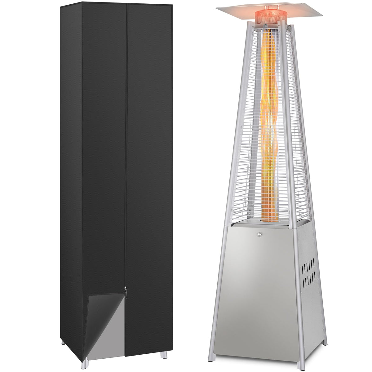BTU Pyramid Patio Heater, Outdoor Propane Heaters with Wheels and Cover, Glass Tube Propane Patio Heater for