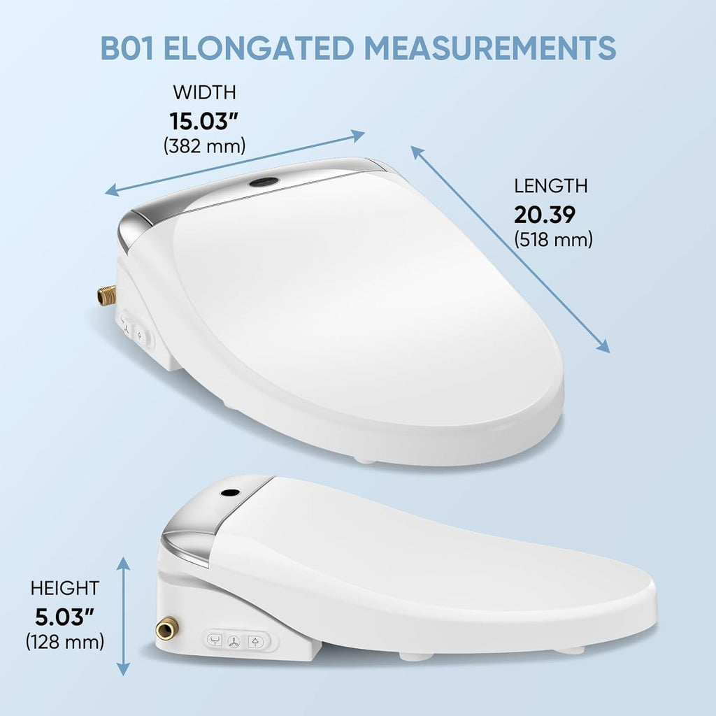 Elongated Electric Bidet Toilet Seat with Wireless Remote and Side Panel, Multiple Spray Modes, Adjustable Heated Seat, Warm Water, Air Dryer, LED Night Light
