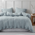 100% Linen Duvet Cover Set 3pcs with Bowknot Ties Closure Natural French Washed Flax Solid Color Soft Breathable