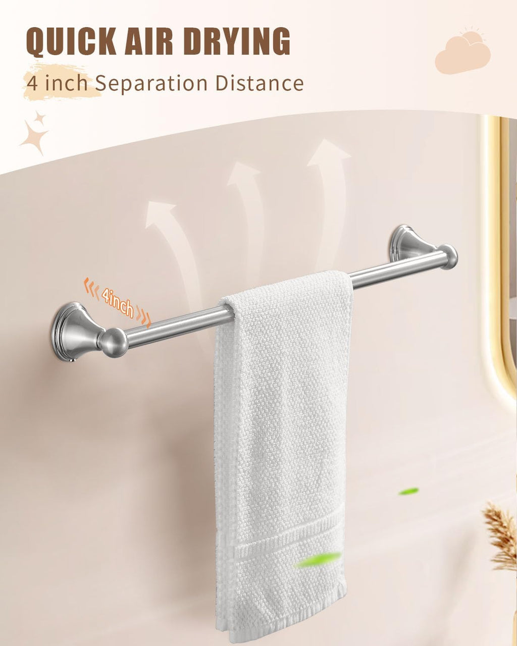 Nickel Bathroom Hardware Set, 5-Piece Bath Accessories Set Wall Mount Includes 20 in Towel Bar, 16 in Towel Bar