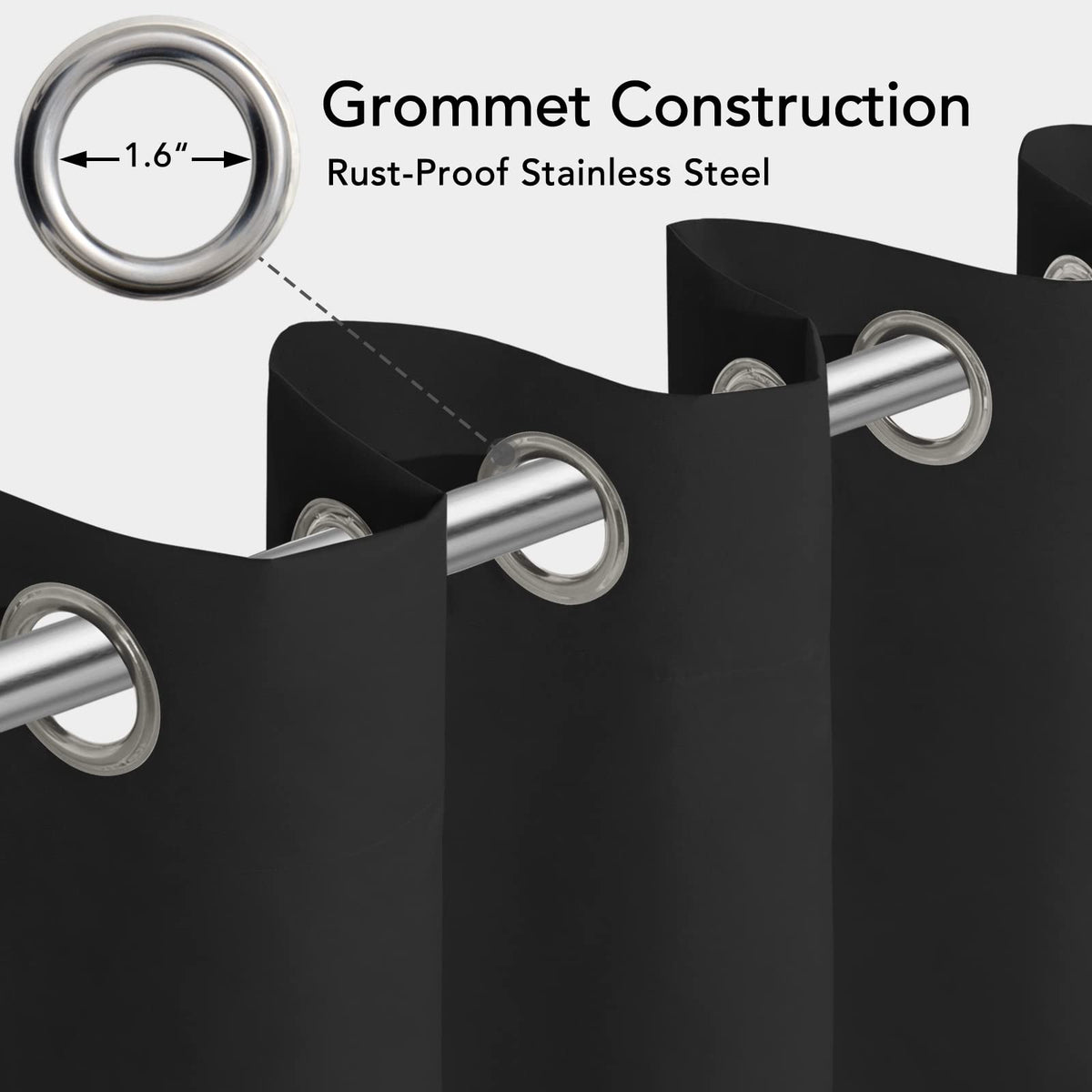 100% Waterproof Outdoor Curtains 54x84 inch, Black