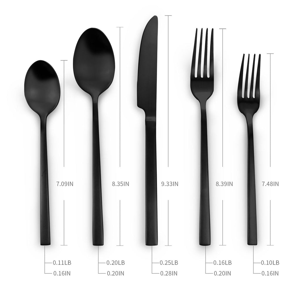 Black Silverware Set with Cuboid Handle 20-Piece Service for 4
