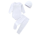 Newborn Boy Girl Clothes Outfit Pants Set White 100% Cotton Bodysuit Unisex Bodysuits Hospital Fall Hat