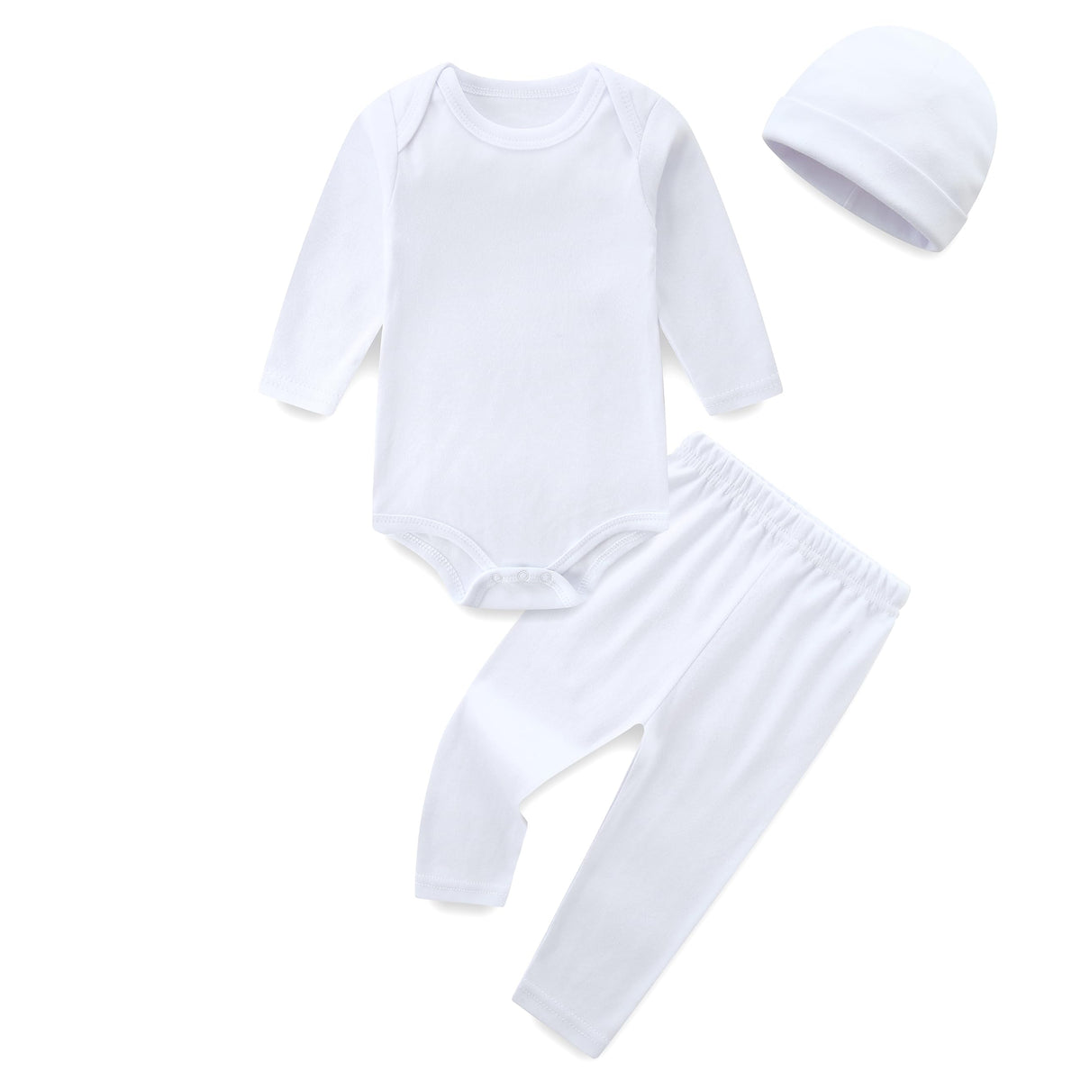 Newborn Boy Girl Clothes Outfit Pants Set White 100% Cotton Bodysuit Unisex Bodysuits Hospital Fall Hat