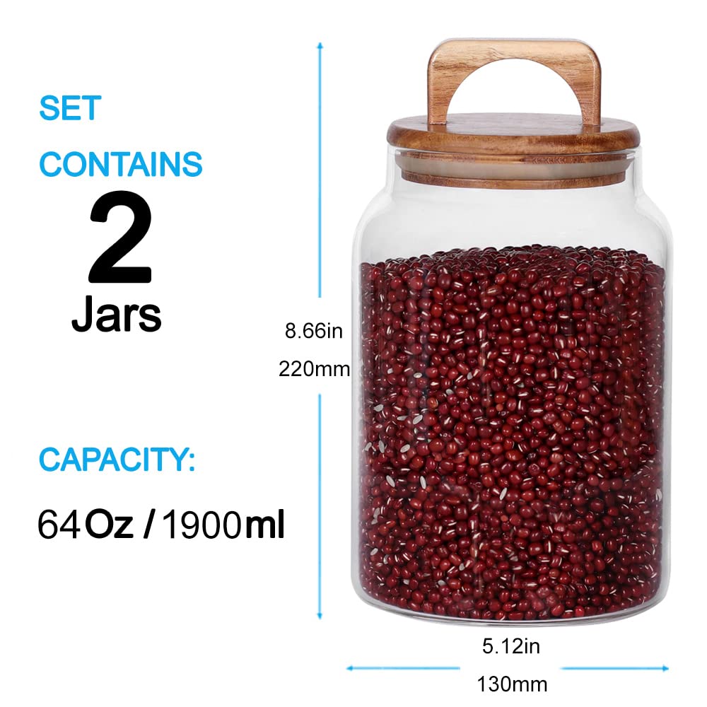 Canister Set of 2, Glass Kitchen Canisters
