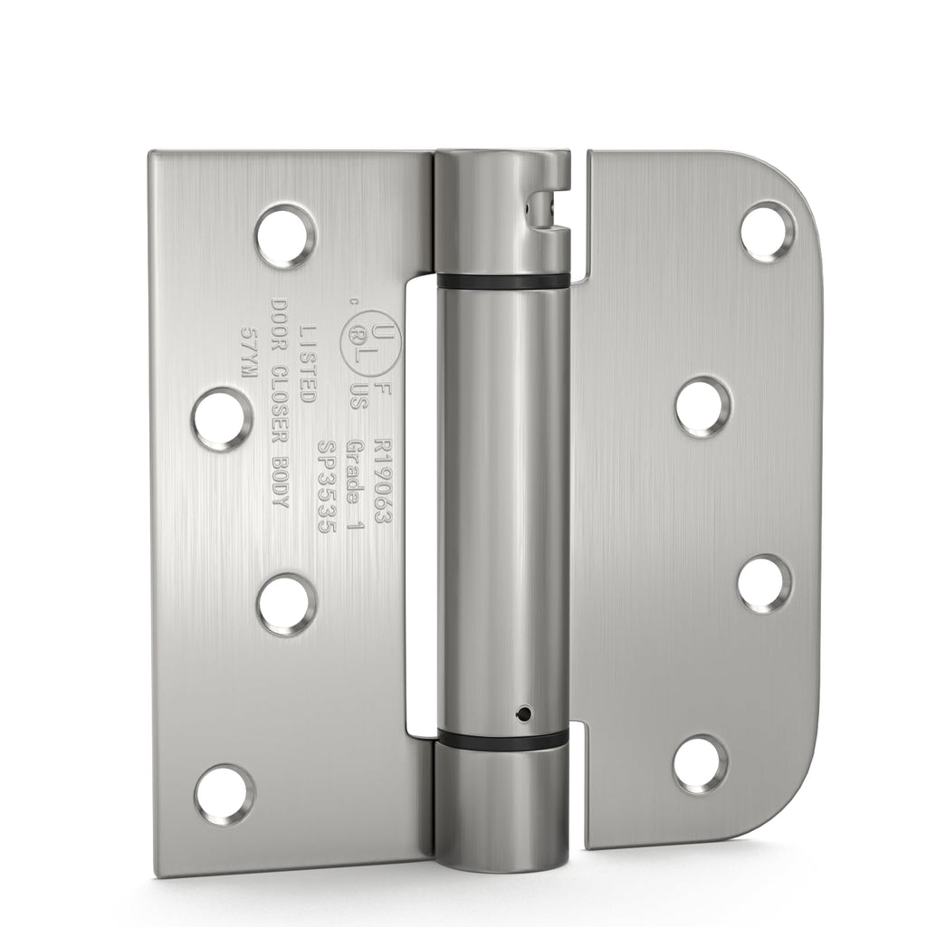2 Pack Spring Hinges Satin Nickel 4" Square 5/8" Radius Corners