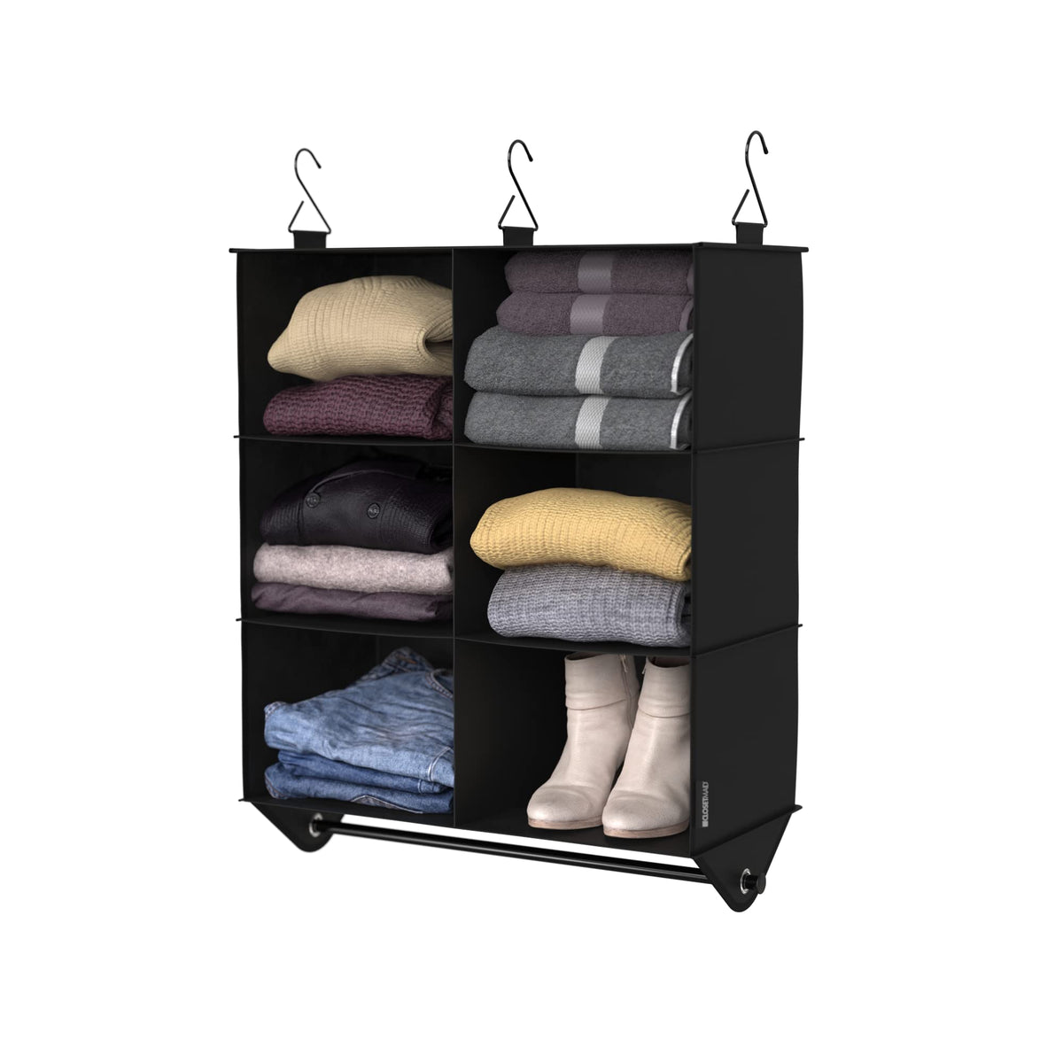 6-Shelf Fabric Hanging Closet Organizer with Garment Rod for Shirts, Sweaters, Pants, Hats, Shoes, Purses with