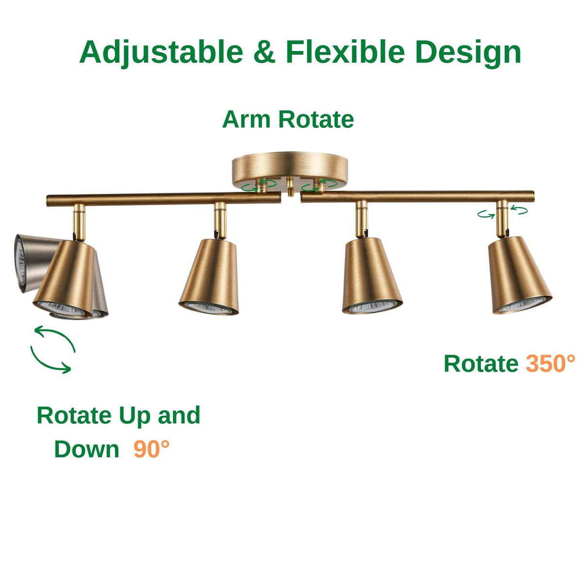 4 Light Track Lighting Kit, Matt Brass Finish Adjustable with Moden Flush Mount Ceiling Spotlight Improvement