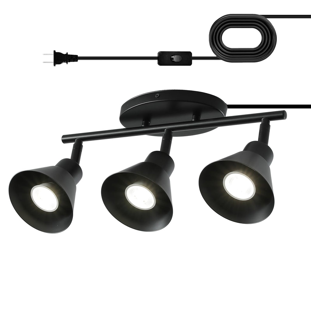 3 Light Plug in Track Lighting Kit,Modern Plug in Ceiling Light Fixture,16.4ft Cord,3 Way Ceiling Spot