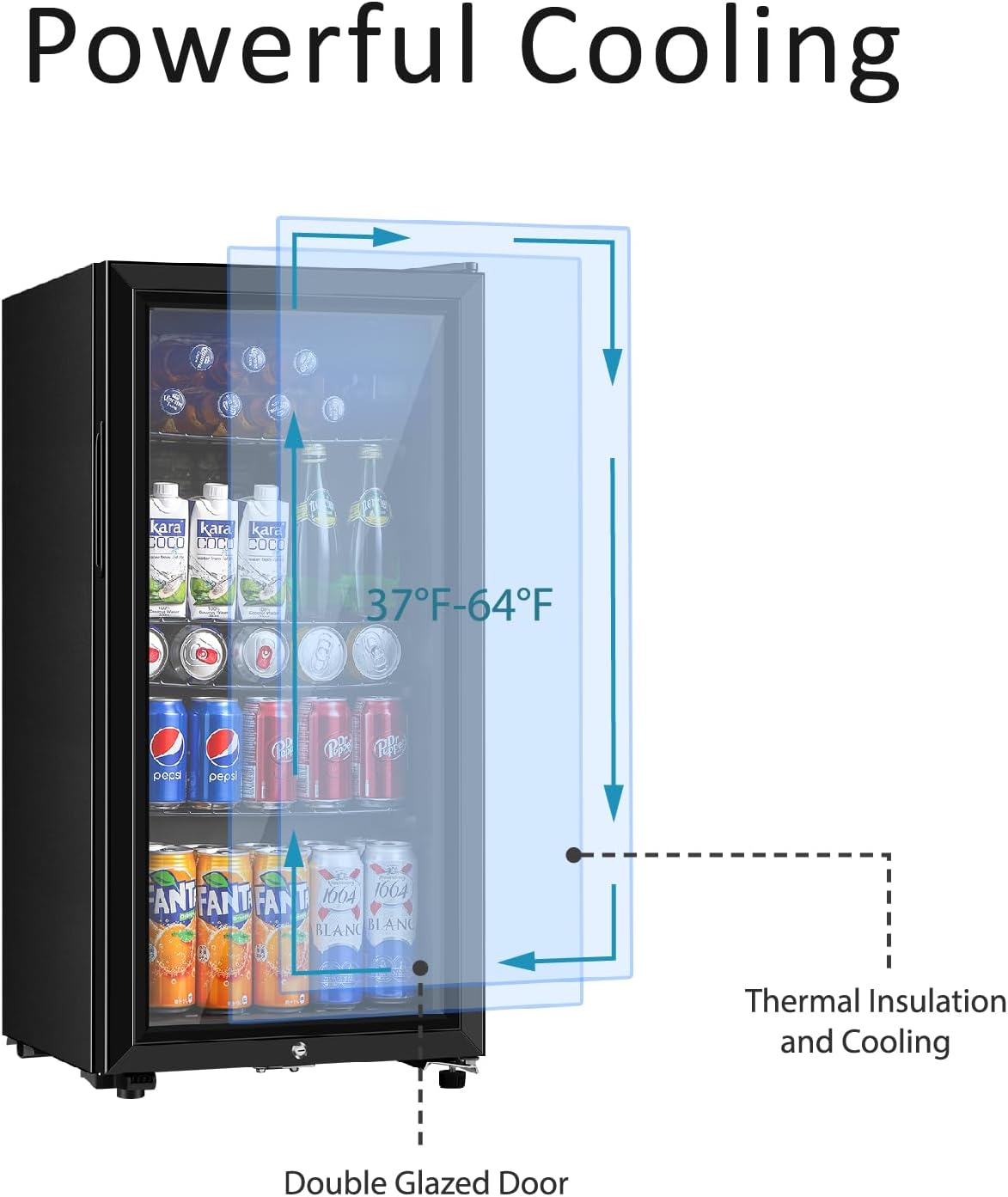 Beverage Refrigerator, 3.2 Cu.ft Mini Fridge with Double Glass Door, Cooler for Soda, Beer or Wine for Home