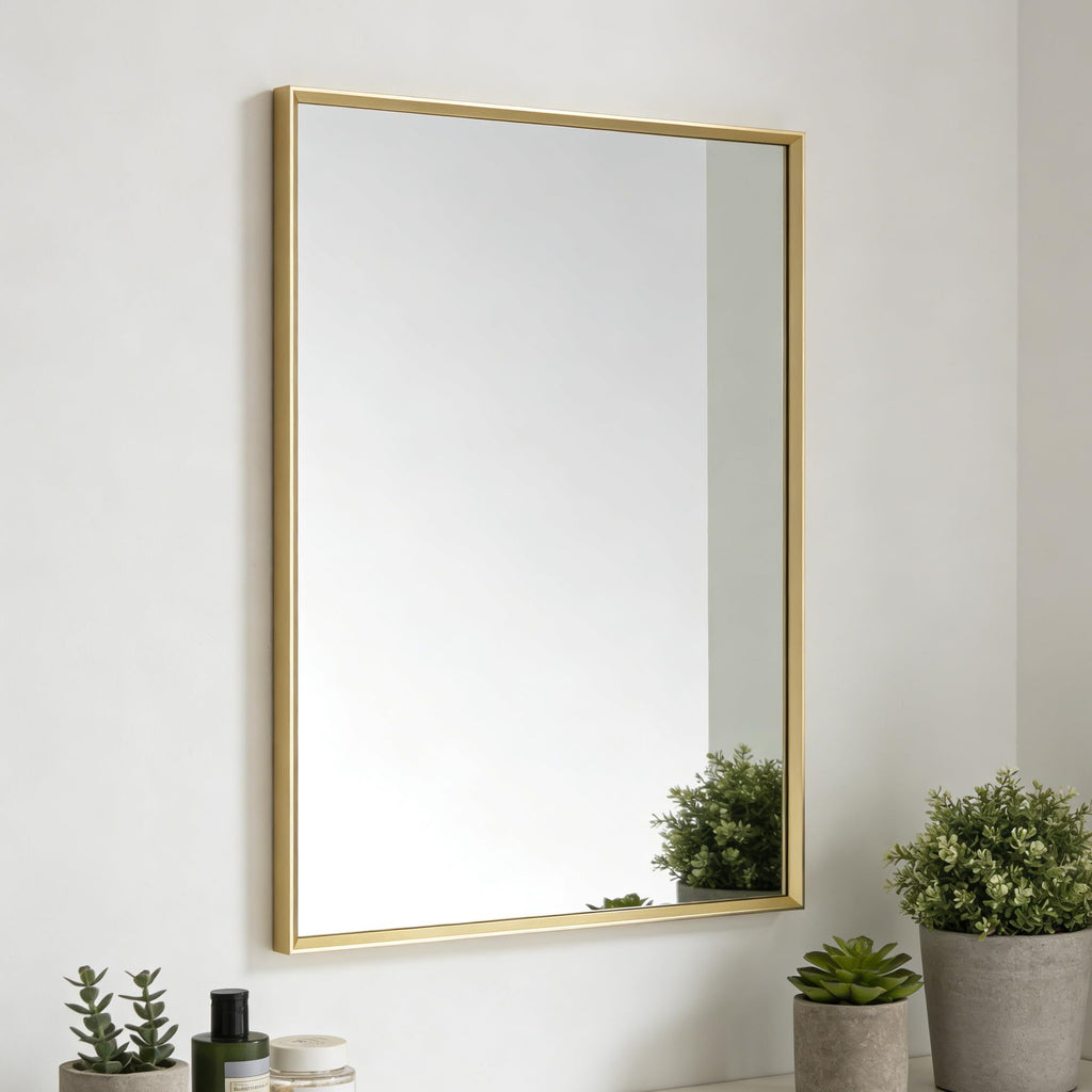 Bathroom Mirror for Wall, 24x16 Inch Framed Vanity Mirror Brushed Gold