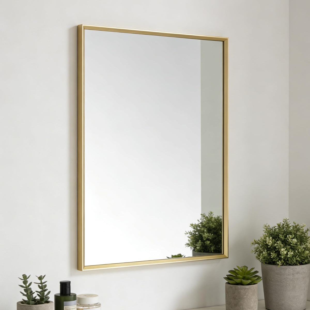 Bathroom Mirror for Wall, 24x16 Inch Framed Vanity Mirror Brushed Gold