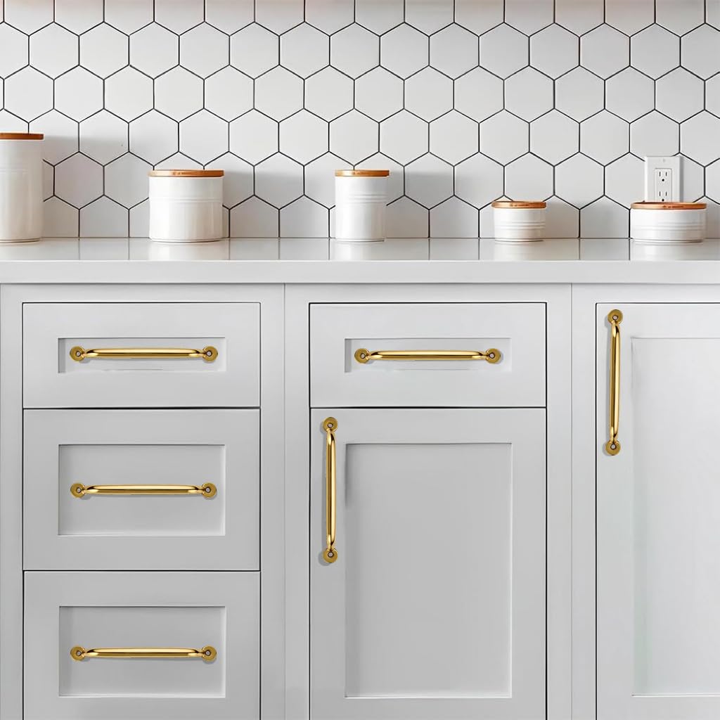 Luxury 1-Pack 100% Solid Brass Cabinet Pulls, 10" Center-to-Hole Pulls in Unlacquered Brass Finish for Drawers & Doors