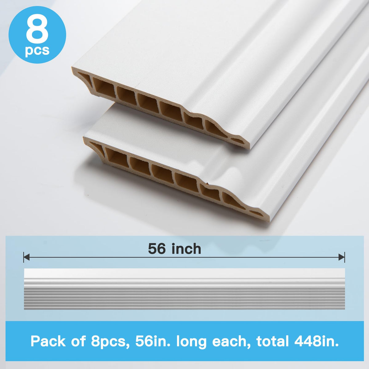 High Impact Baseboard Wall Molding Trims, Skirting Board, White