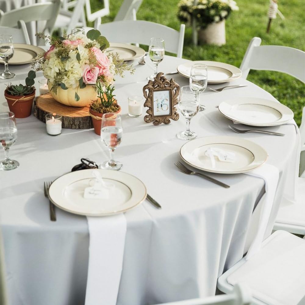 10 Pack Round Tablecloth White 120 Inch, Stain Resistant and Wrinkle Polyester Fabric, Washable Table Cover Dining