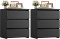 Nightstands Set of 2 with 3 Drawers, Black Nightstand Bedside Table Set of 2 , 17.7W*15D*21.7H Bedroom Night Stands