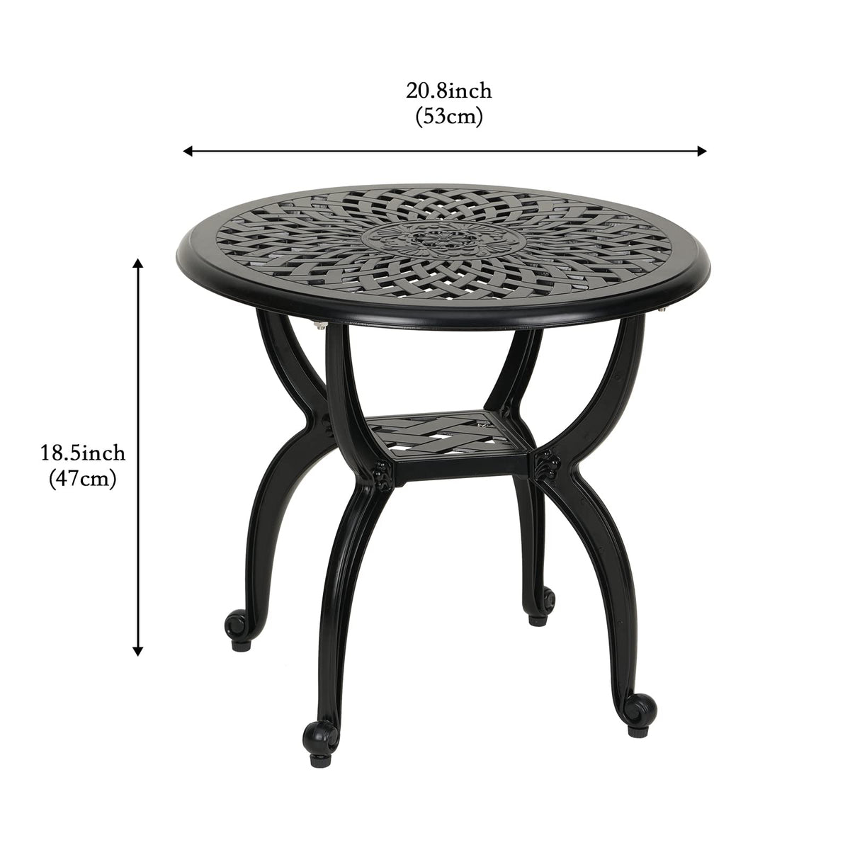 Cast Aluminum Side/End Table, Anti-Rust Coffee Bistro Table for Outdoor, Patio, Indoor, Garden, Porch, Balcony (Round