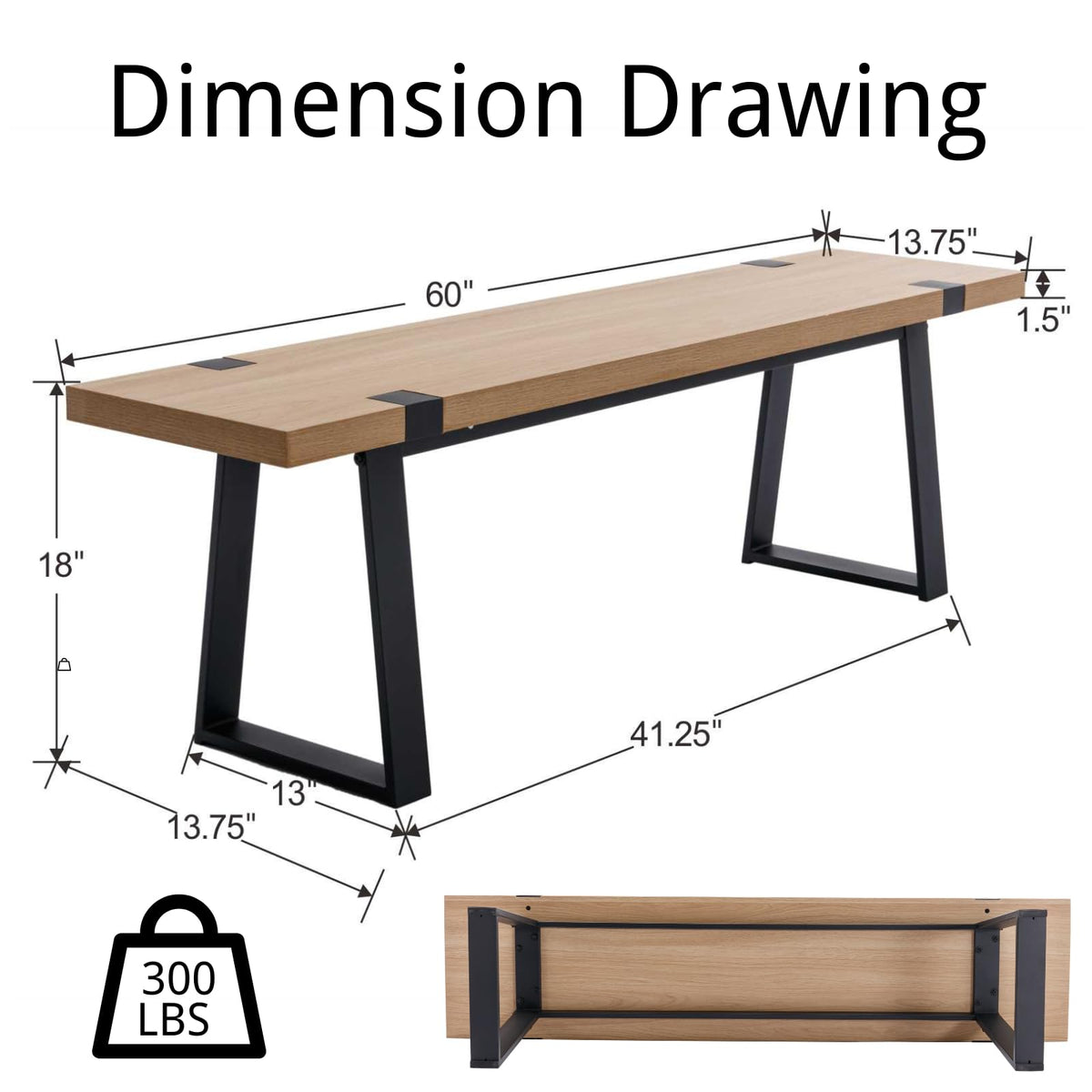 60" Entryway Bench Wood Dining Bench Bedroom Bench Modern Minimalist Long Slatted Bench Hallway, Sturdy Solid Wood