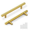 30 Pack Kitchen Brushed Brass Cabinet Handles 5" Hole Centers(128mm) Dresser Drawer Pulls Gold Cabinet Handles Modern
