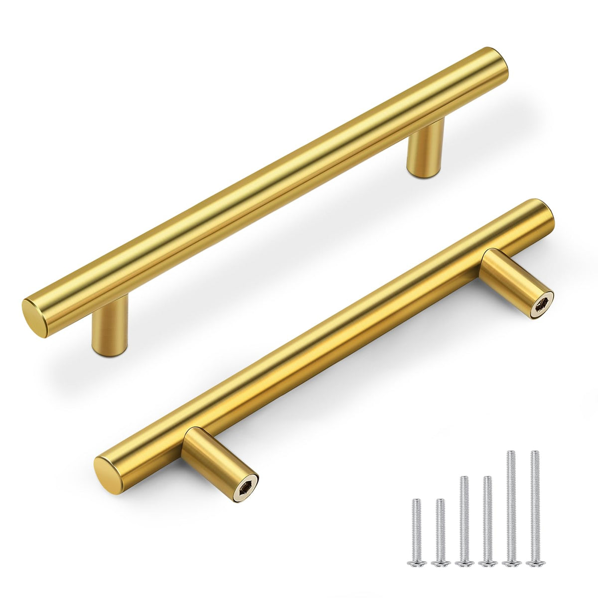 30 Pack Kitchen Brushed Brass Cabinet Handles 5" Hole Centers(128mm) Dresser Drawer Pulls Gold Cabinet Handles Modern