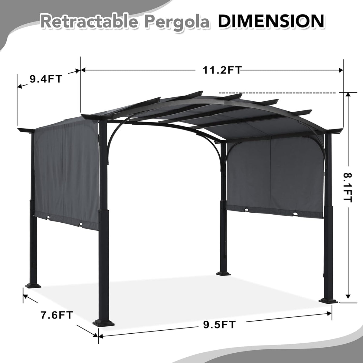 10x12ft Outdoor Retractable Pergola with Sun Shade Canopy Patio Metal Garden Pergola,Dark Grey