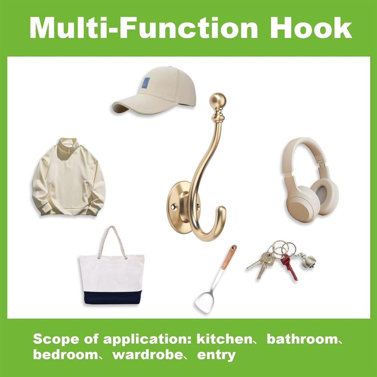 3 Pack Coat Rack Hooks-Champagne Bronze Towel Hook Entryway Hanging Towels Clothes Robes Double-Prong Farmhouse