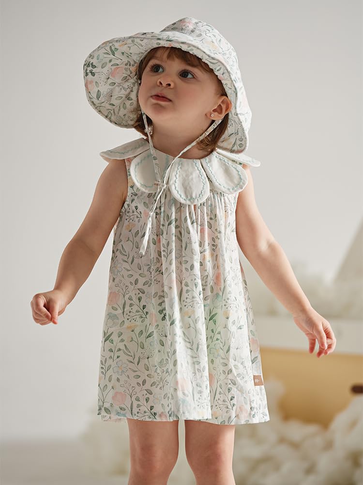 Toddler Girl Floral Smocked Dress Vintage Cotton Playwear Dress