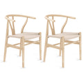 Wishbone Chairs Set of 2, Rattan Dining Chairs (Natural)