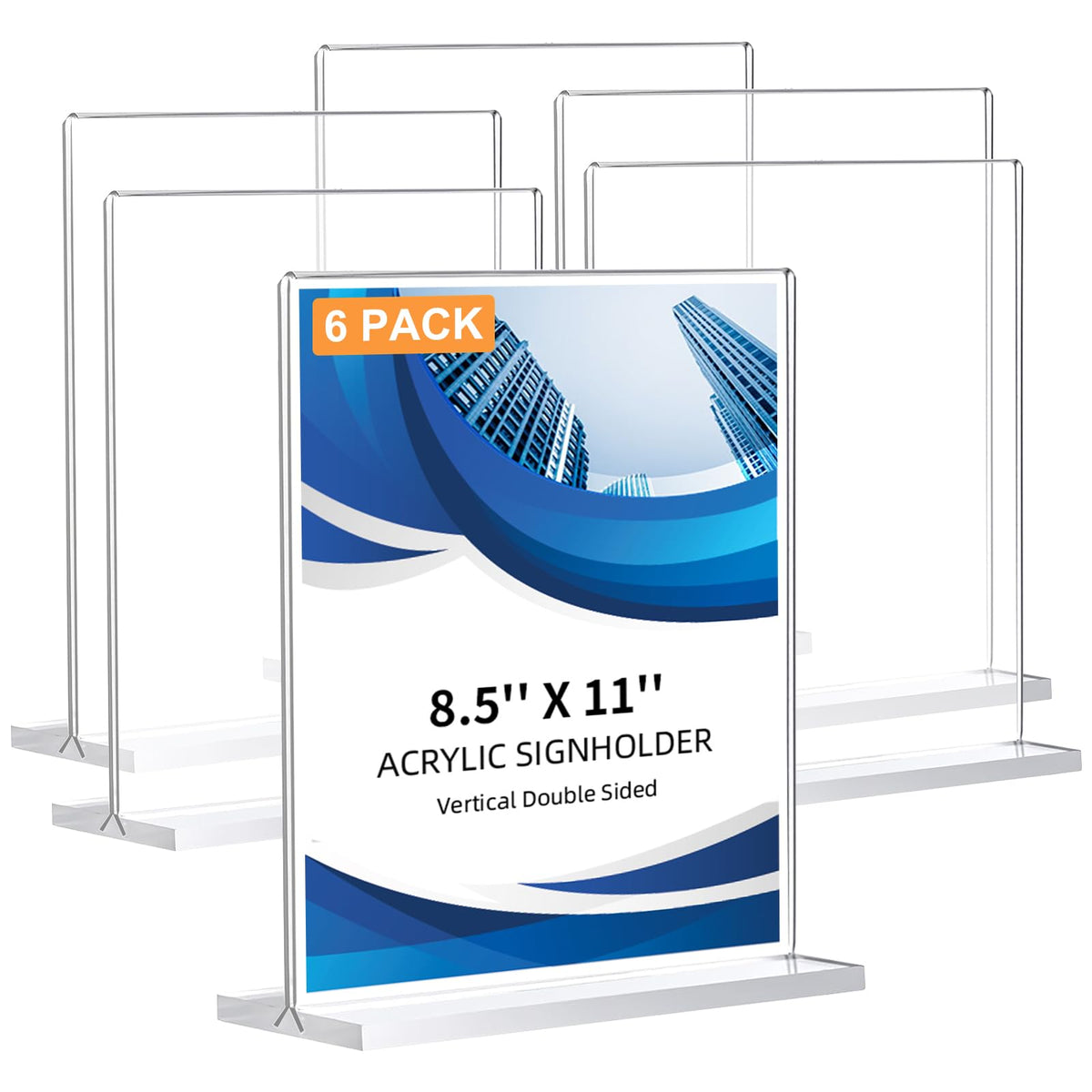 6 Pack Acrylic Sign Holder 8.5 x 11, Double-Sided Clear Sign Holder Plastic Stands for Display, T Shape Acrylic Table