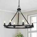 Black Farmhouse Wagon-Wheel Chandelier, Compact Ring Light for Kitchen Nooks