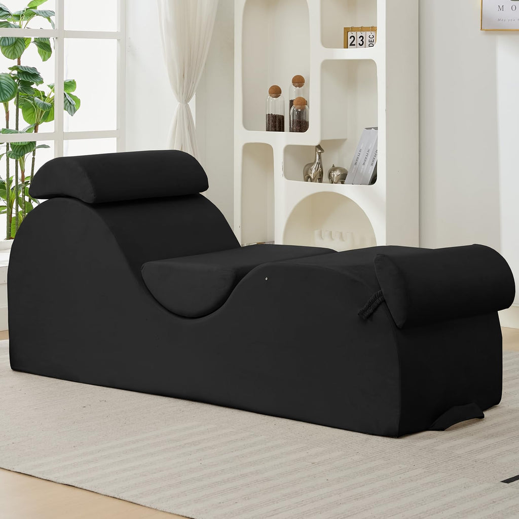 25" Velvet Lounge Chair with Lumbar Support & Side Pockets - Black