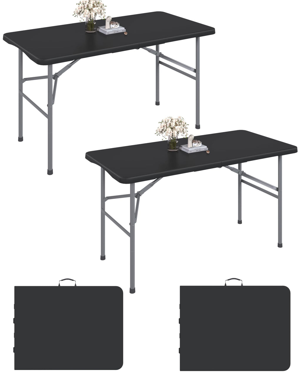 4FT Black Folding Table for Camping, Parties, Meeting, 2 Pack