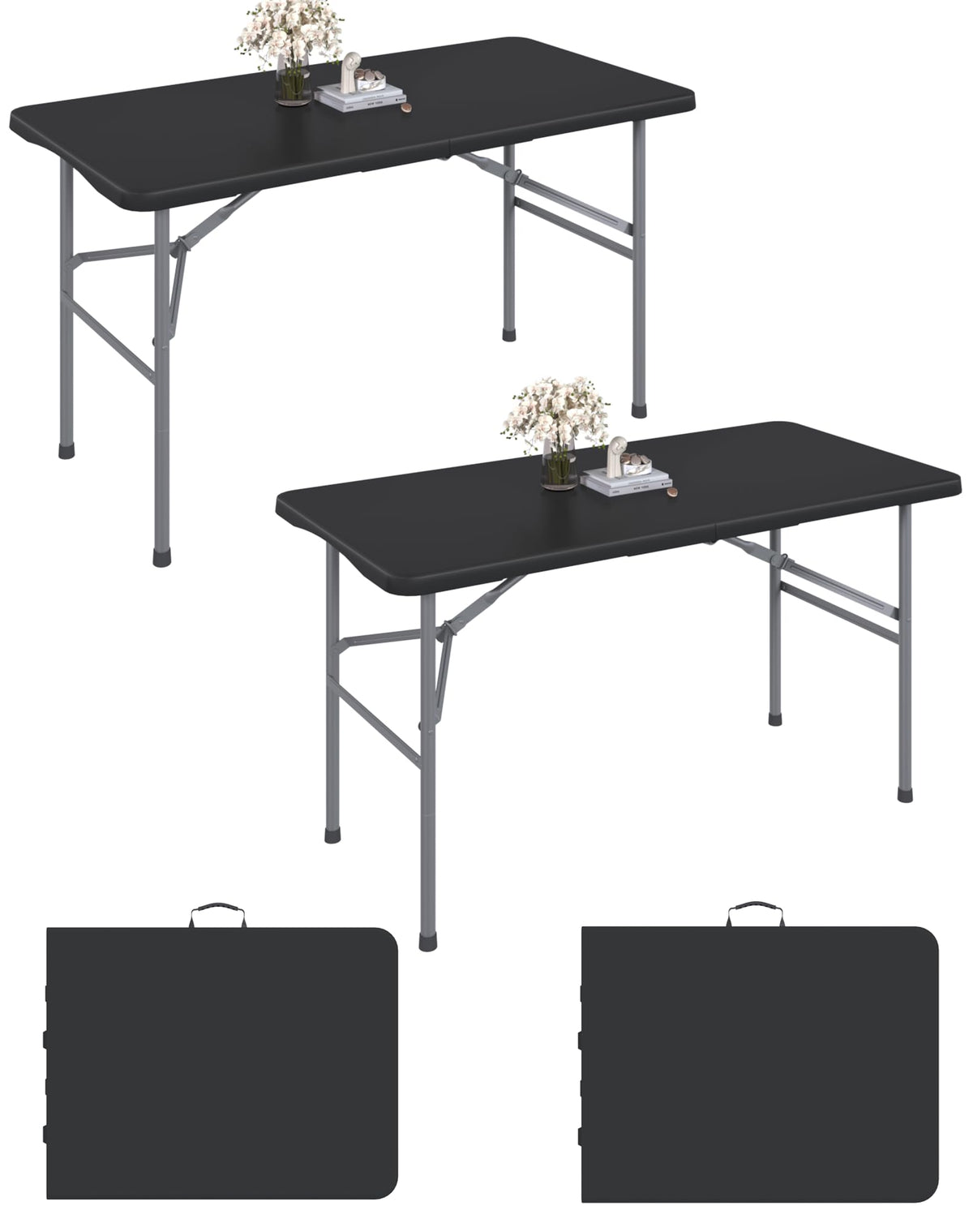 4FT Black Folding Table for Camping, Parties, Meeting, 2 Pack