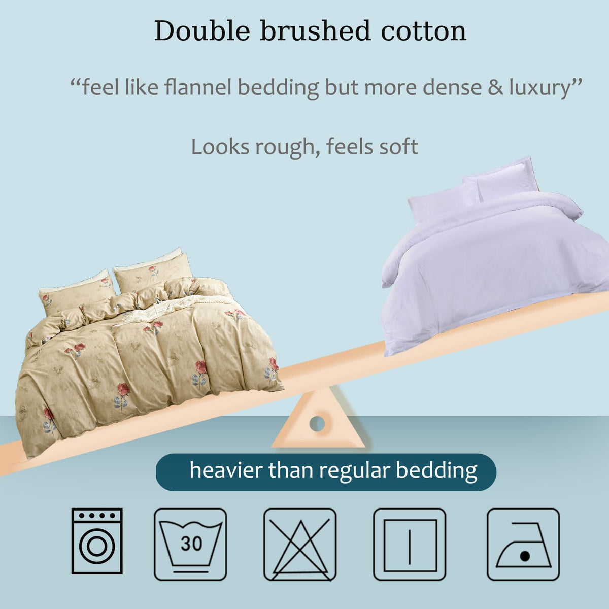 Floral Duvet Cover Set 100% Brushed Cotton Flannel-Like Cottage Farmhouse Bedding Brown Comforter Cover