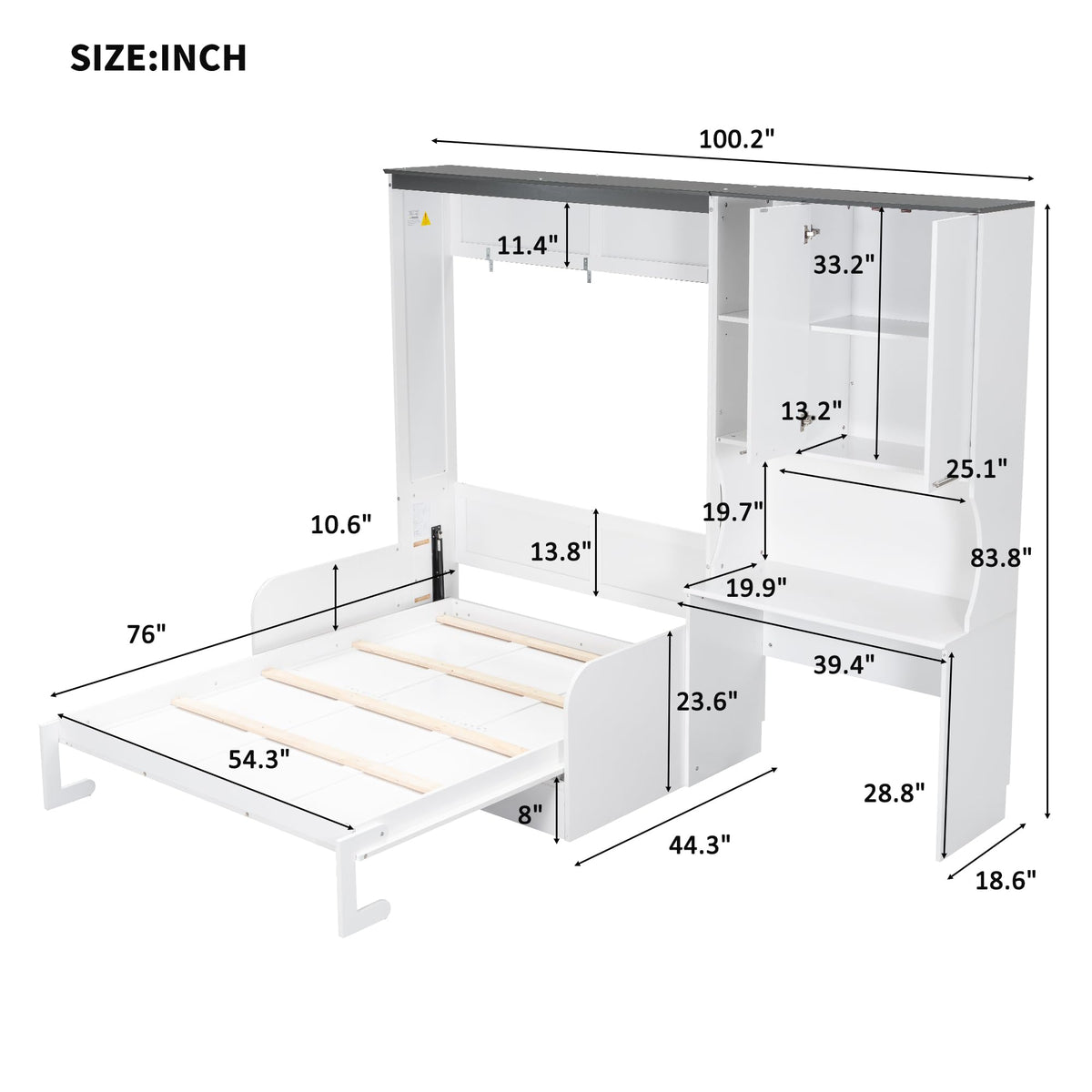 Full Murphy Bed with Sofa & Desk White