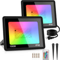 2 Pack 100W RGB LED Flood Lights, 12000LM Color Changing Smart Floodlight with Remote, Waterproof DIY Uplights for
