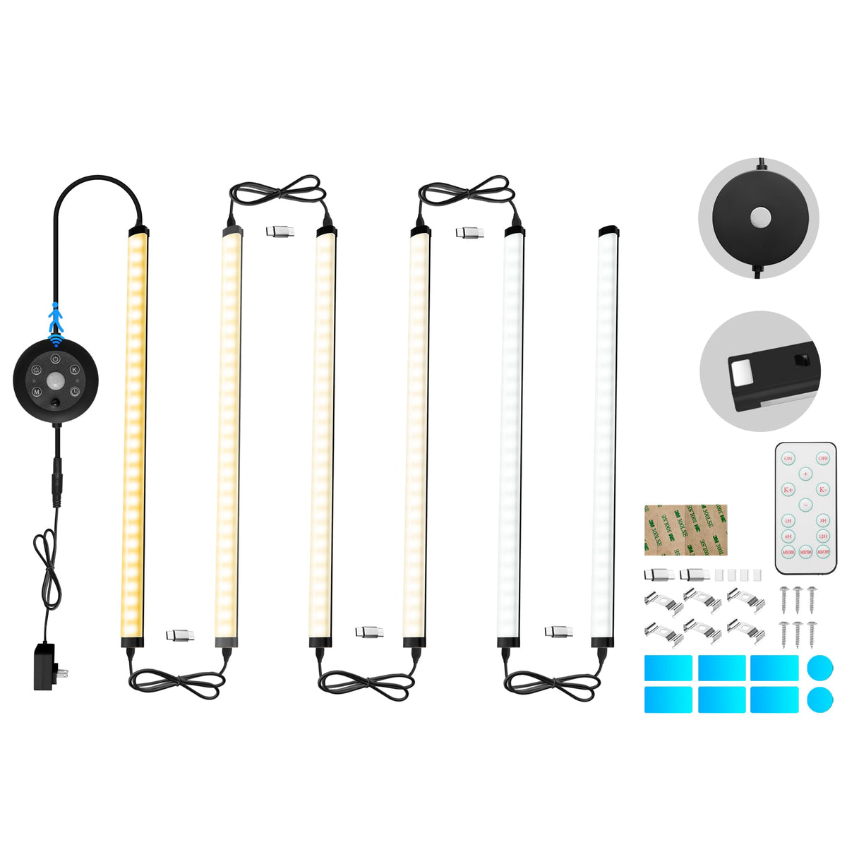 Under Cabinet Lights, 6 Pack Dimmable LED Lighting strip with IR Control, 3 Color Changing Plug in Light Bars