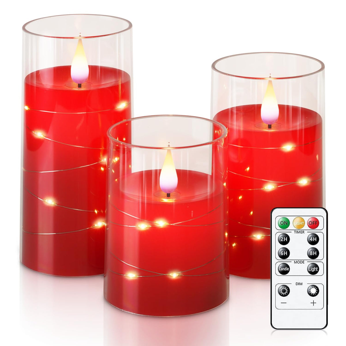 Flickering Flameless Candles with String Lights, Battery Operated Candles, Embedded String Lights LED Candles