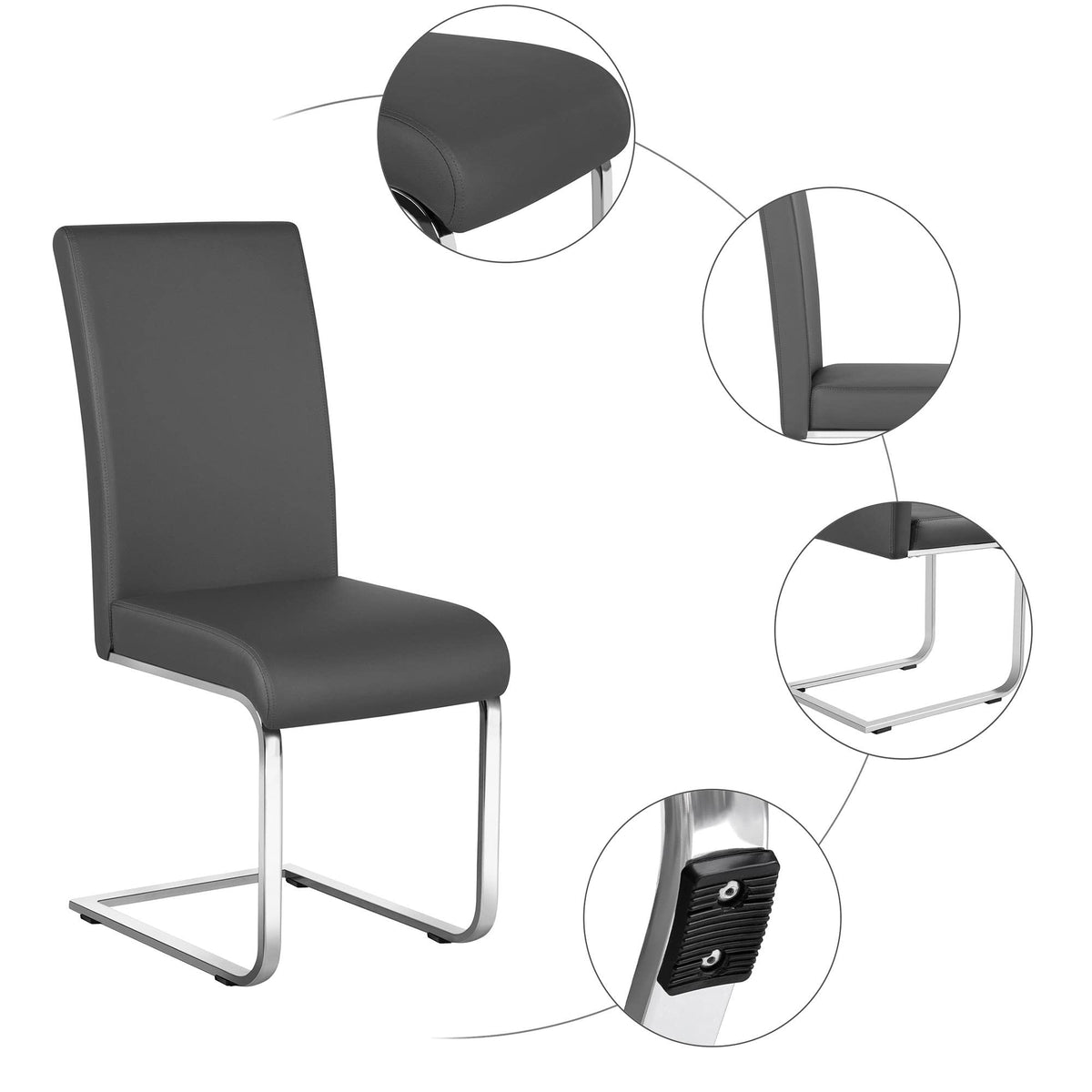 Set of 4 High Back Modern Kitchen Chairs Dark Gray