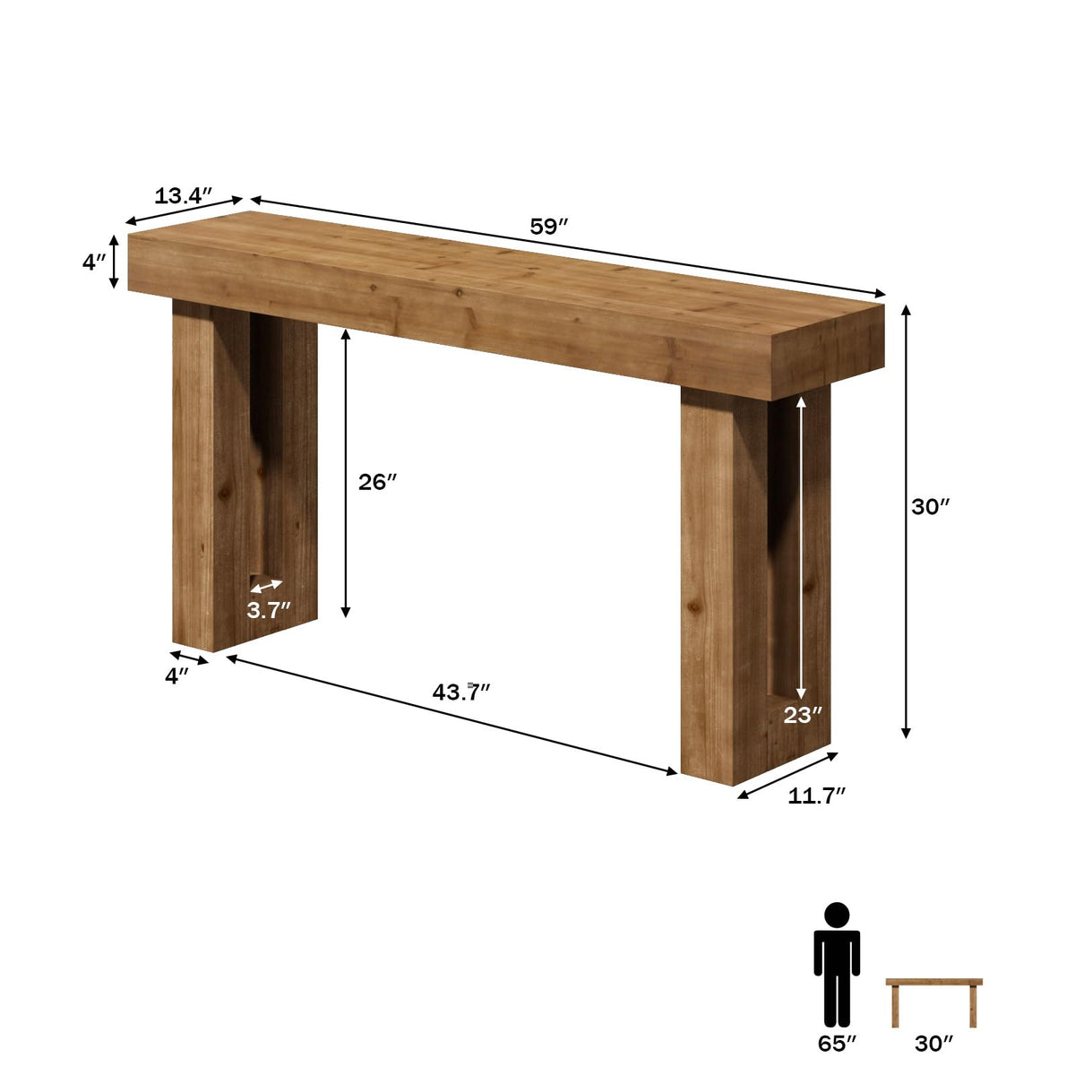Solid Wood Entryway Table, 59-Inch Long Farmhouse Console Tables