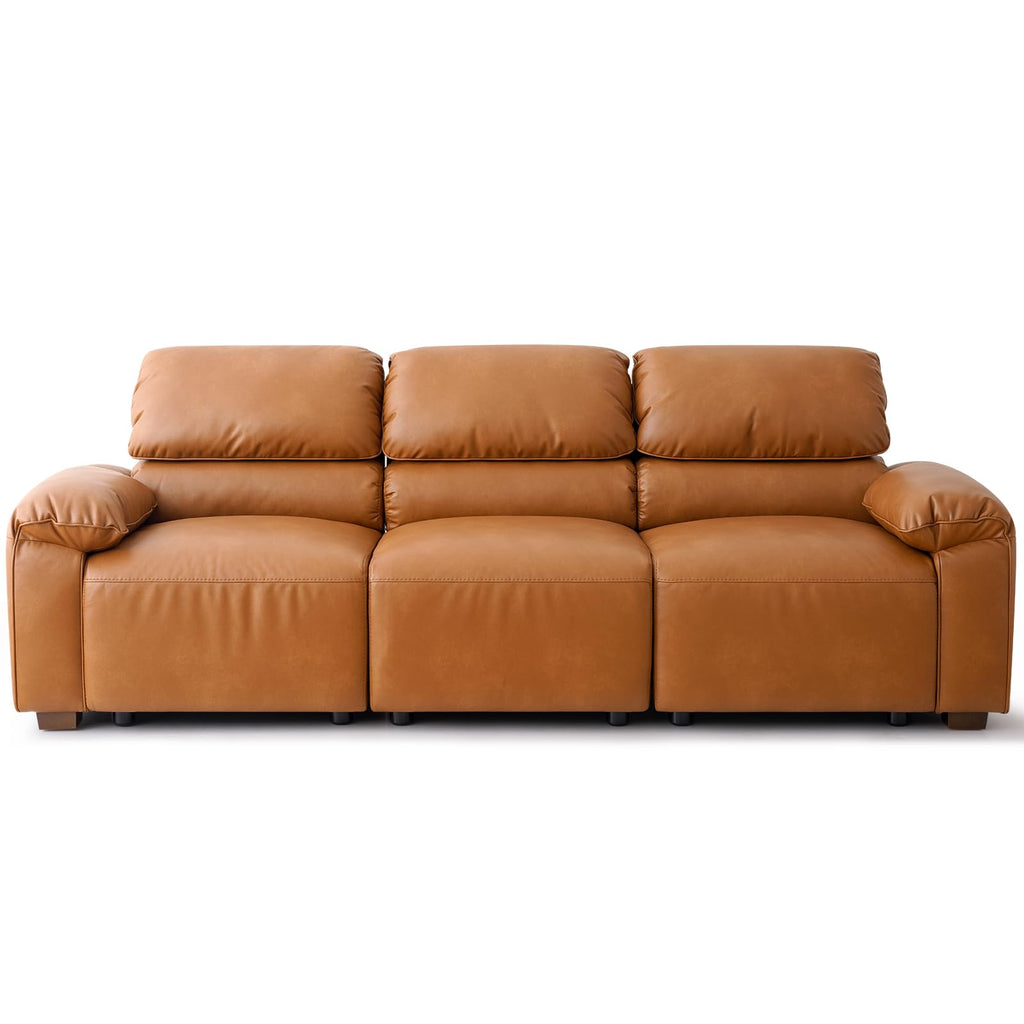 95" Faux Leather Couch, Mid Century Modern 3 Seater Sofa Couch, Brown