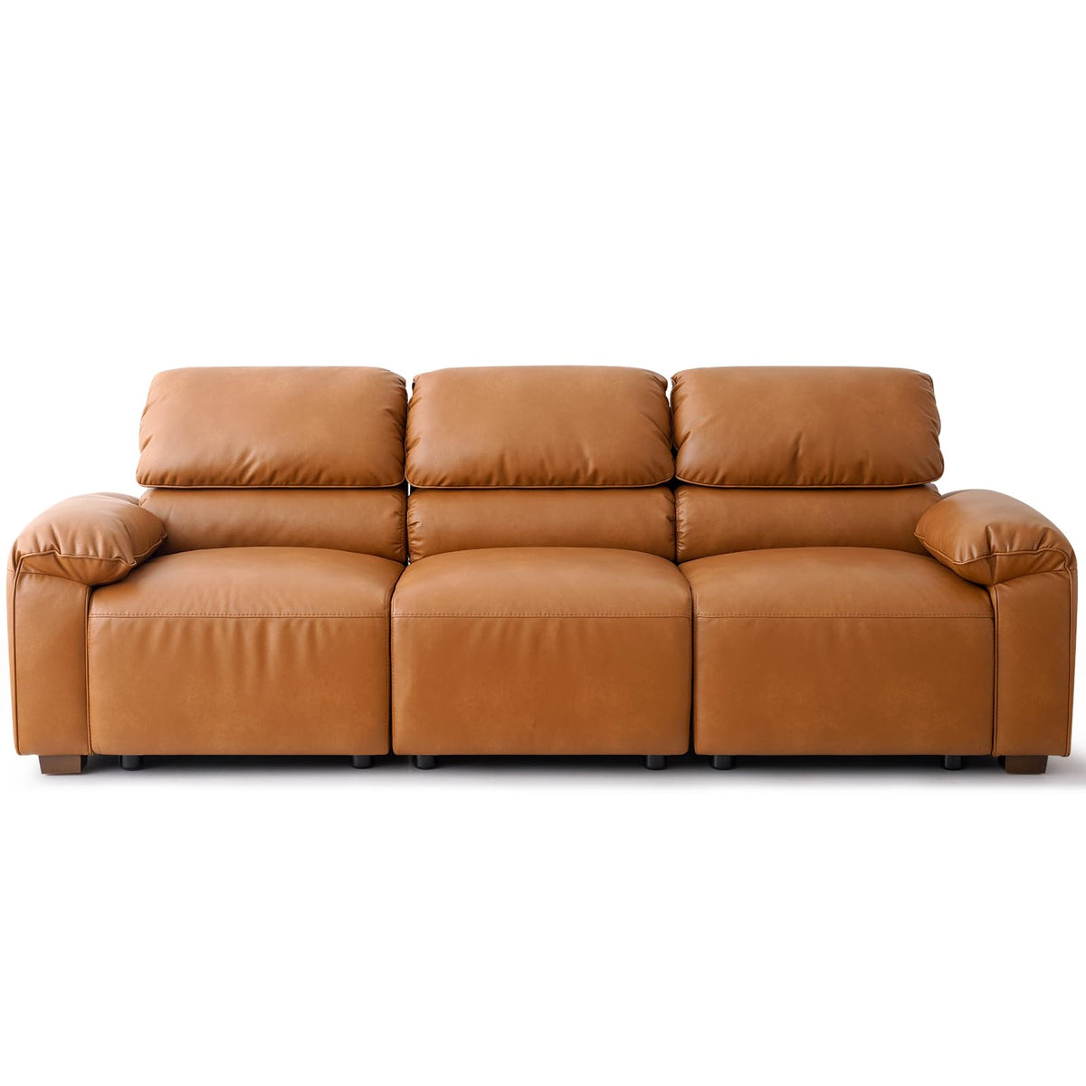 95" Faux Leather Couch, Mid Century Modern 3 Seater Sofa Couch, Brown