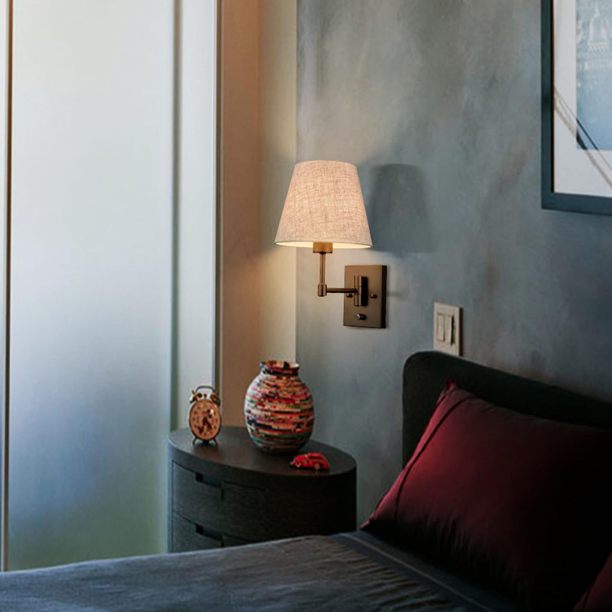 Swing Arm Wall Sconces Set of Two Modern Black Sconce Light Plug in Wall Sconce with Shade, Black Swing Arm Wall Lamp
