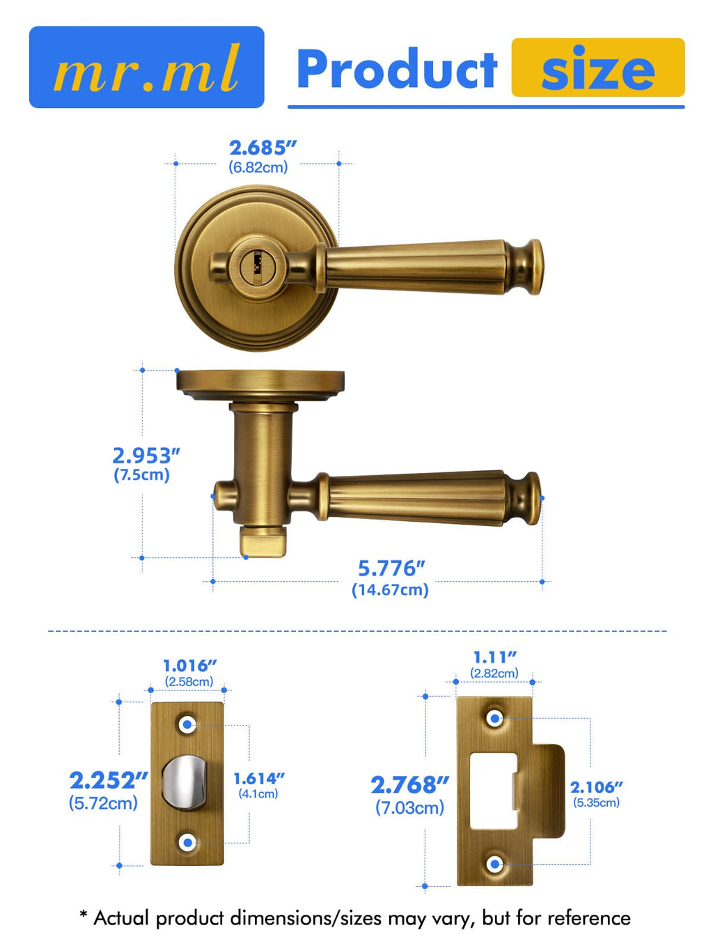Door Handle Antique Brass Keyed Entry Door Lever, 1 Pack