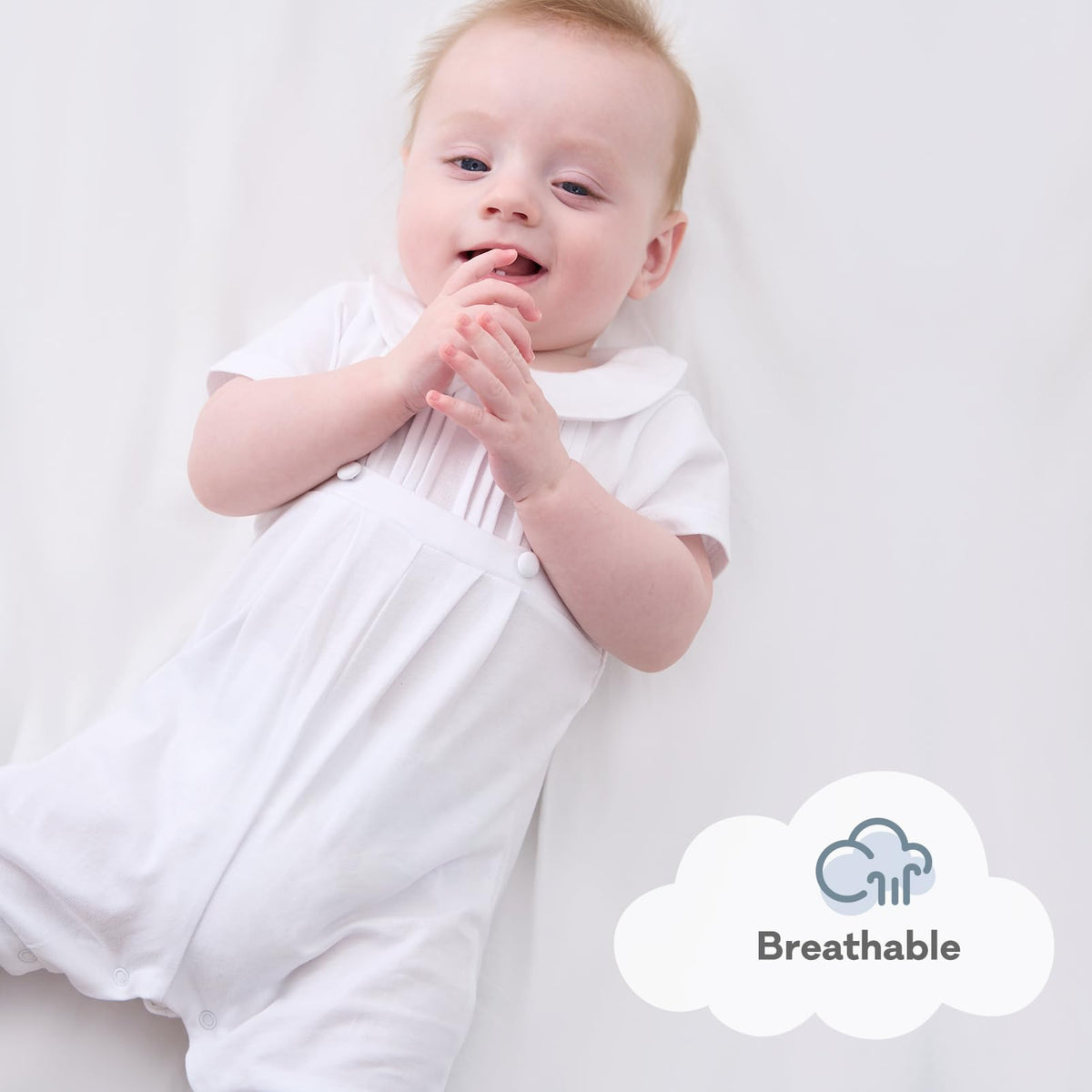 Baby Boys Baptism Romper Short Sleeve Christening Outfit One-Piece Coverall White