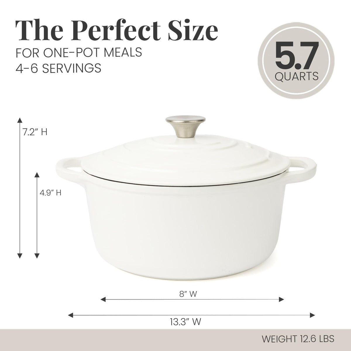 5.7 qt Enameled Cast Iron Dutch Oven Pot with Lid, White