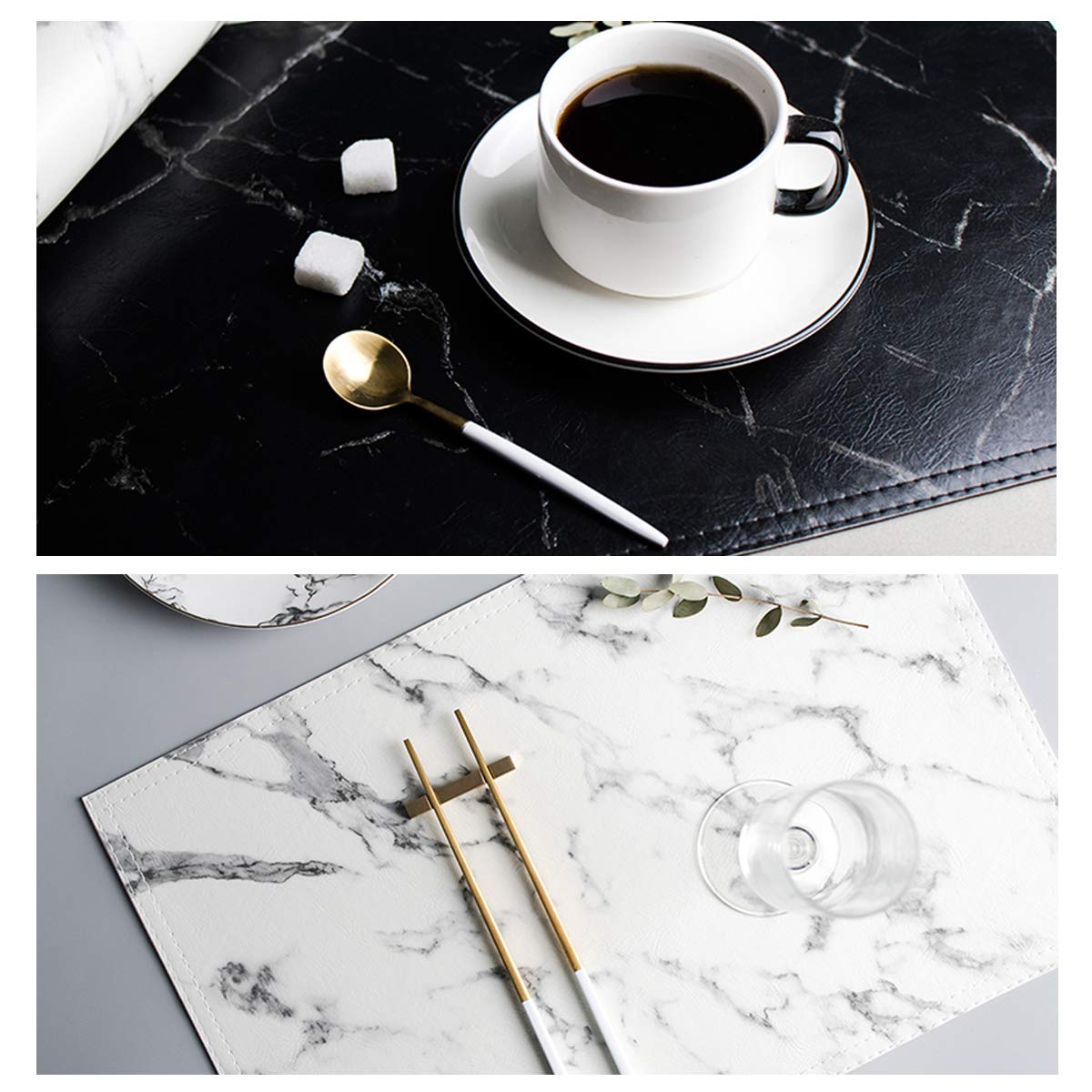 Marble Leather Placemats for Dining Table Waterproof Set of 4 Marble Decor Table Easy to Clean PU Place Mats for